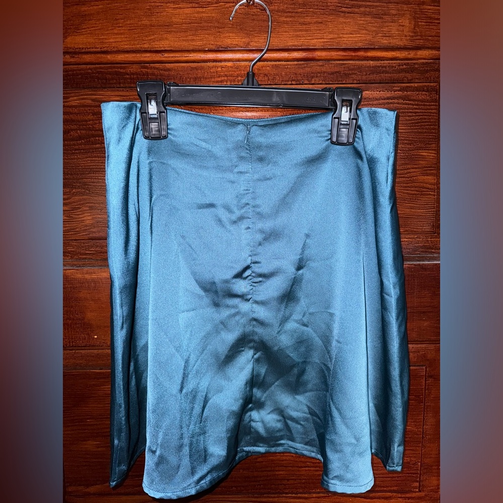Satin mini skirt - dark teal - Size M